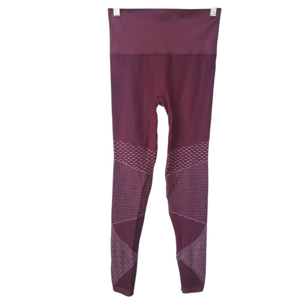 SPANX Look At Me Now Moto Leggings L Burgundy Shapewear Compression Gym Travel